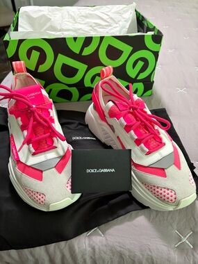 Dolce & Gabbana Pink & White Chunky Lace-Up Sneakers